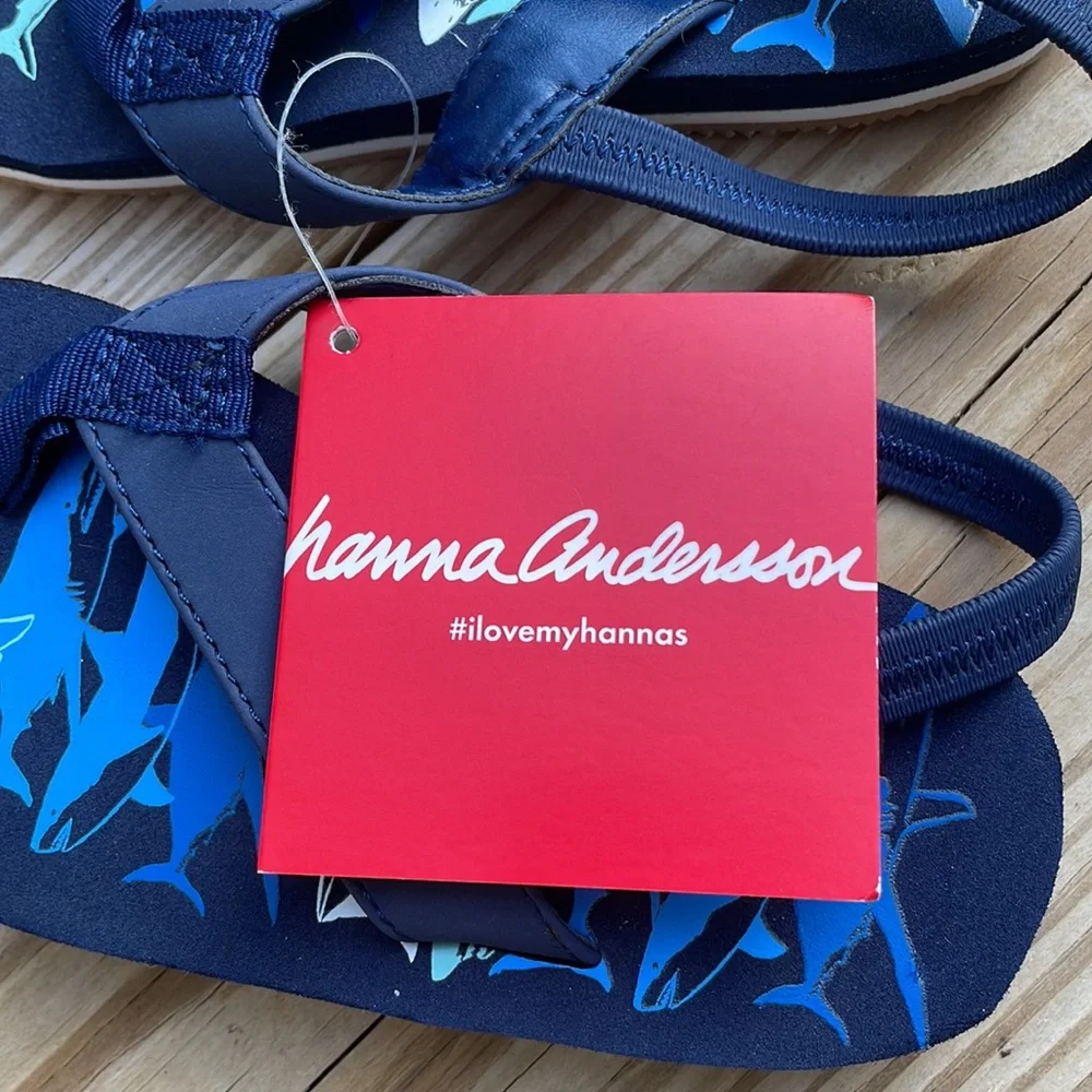 NWT Hanna Andersson Navy Shark Flip Flop Sandals Boys Toddler Size 7